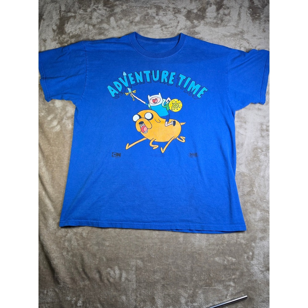 Adventure Time Finn and Jake Graphic T-Shirt Blue Cartoon Network Mens XL